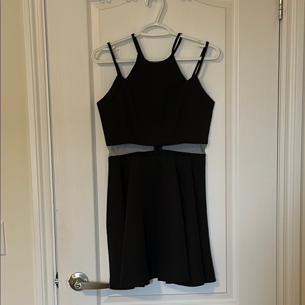 Black Fit and Flare Mini Dress with Halter Neckline